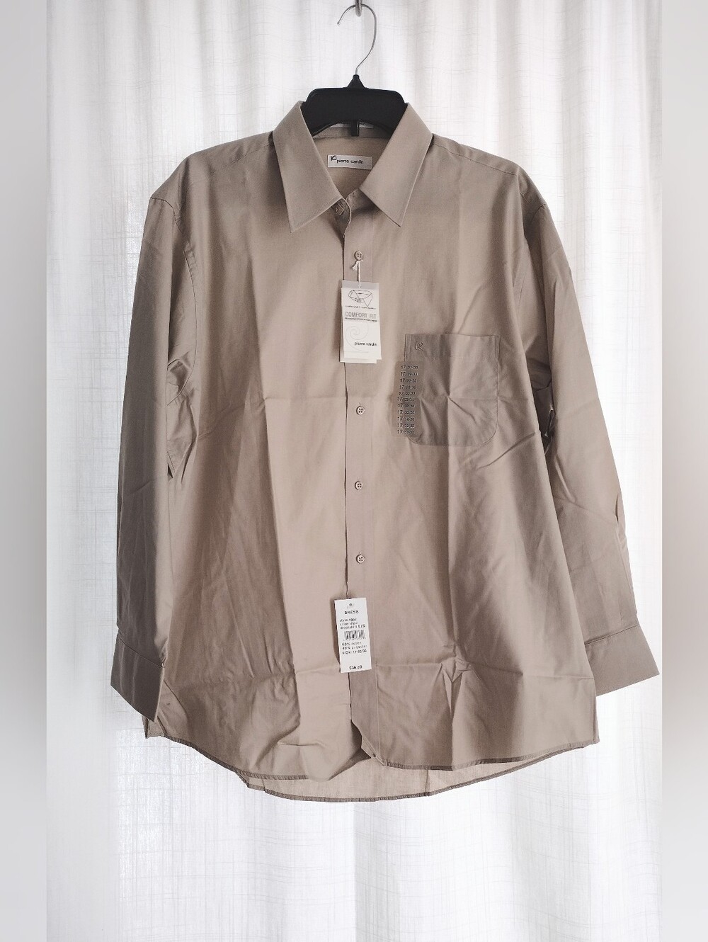 Pierre Cardin  17- 32/33 Classic Men's Long-Sleeve Button-Up Shirt in Taupe